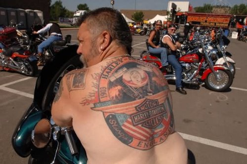 Color Harley Davidson Tattoo On Back